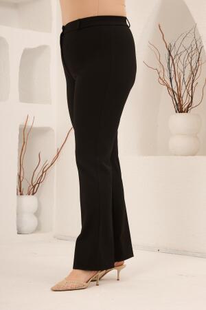 Beli Lastikli Büyük Beden Gabardin Geniş Paça Pantolon Siyah - RMG (1)