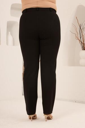 Beli Lastikli Büyük Beden Gabardin Geniş Paça Pantolon Siyah - 4