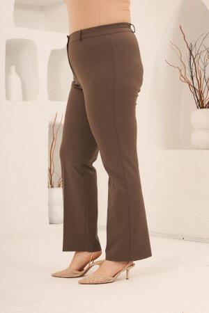 Beli Lastikli Büyük Beden Gabardin Geniş Paça Pantolon Vizon - RMG (1)