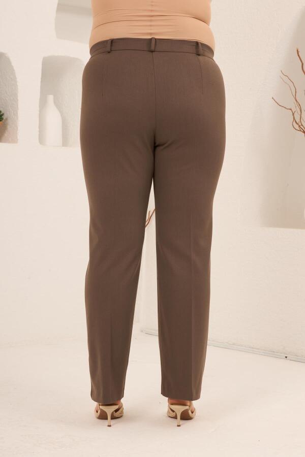 Beli Lastikli Büyük Beden Gabardin Geniş Paça Pantolon Vizon - 4