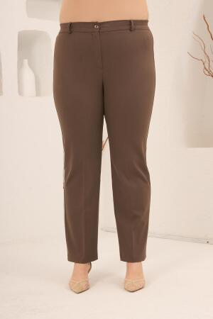 Beli Lastikli Büyük Beden Gabardin Geniş Paça Pantolon Vizon - 1