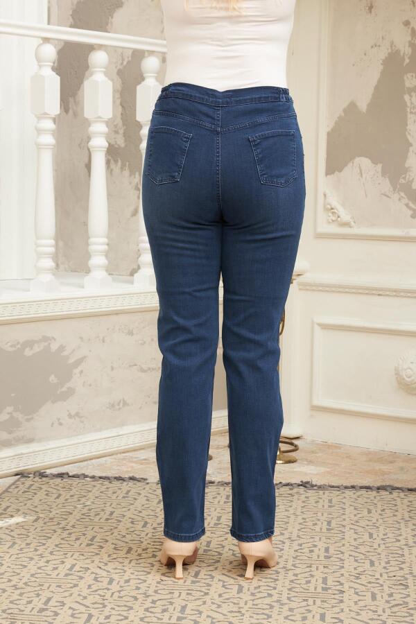 Beli Lastikli Büyük Beden Kim.Lacivert Kot Pantolon - 3