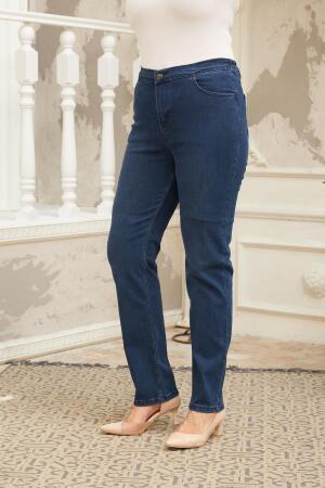 Beli Lastikli Büyük Beden Kim.Lacivert Kot Pantolon - 4