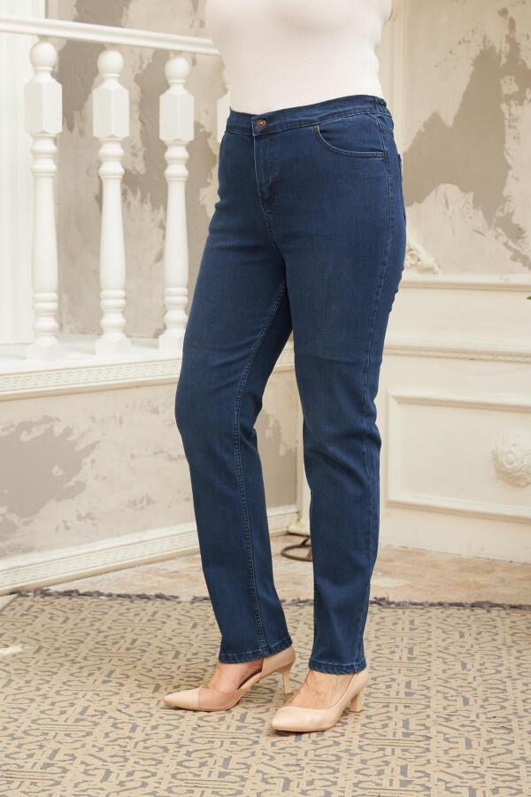 Beli Lastikli Büyük Beden Kim.Lacivert Kot Pantolon - 4