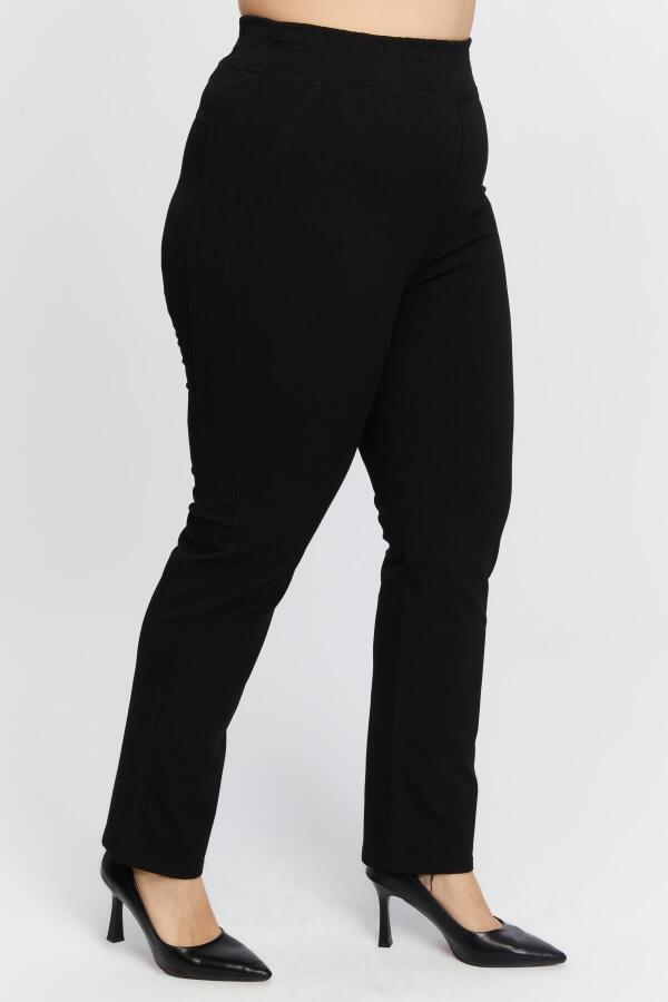 Beli Lastikli Büyük Beden Kışlık Pamuk Pantolon Siyah - 2