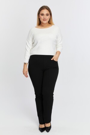 Beli Lastikli Büyük Beden Kışlık Siyah Pantolon - 6