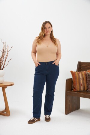 Beli Lastikli Büyük Beden Kot Pantolon Mavi - 4
