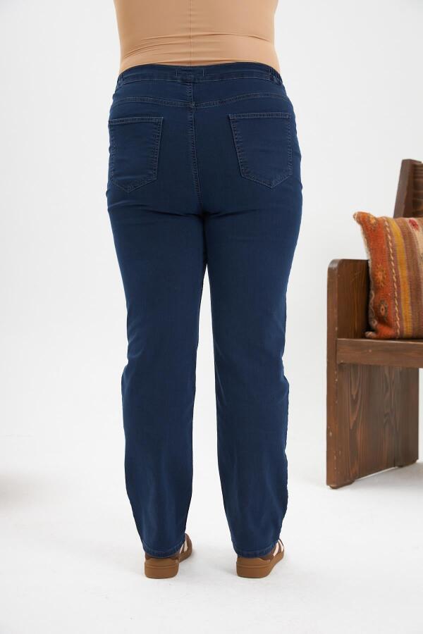 Beli Lastikli Büyük Beden Kot Pantolon Mavi - 5