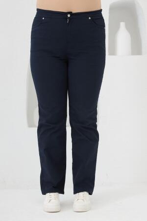 Beli Lastikli Büyük Beden Lacivert Pamuk Pantolon - RMG