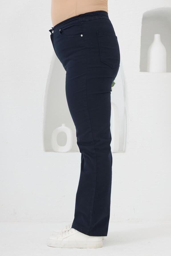 Beli Lastikli Büyük Beden Lacivert Pamuk Pantolon - 2