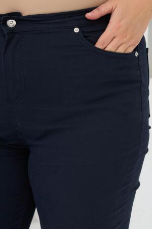 Beli Lastikli Büyük Beden Lacivert Pamuk Pantolon - 4