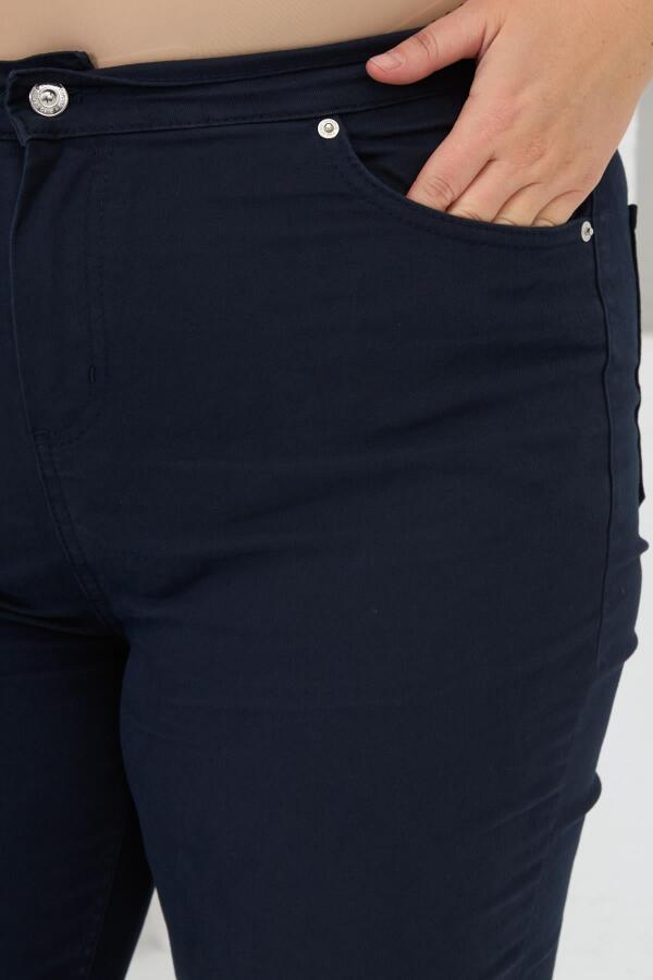 Beli Lastikli Büyük Beden Lacivert Pamuk Pantolon - 4