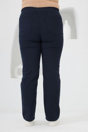 Beli Lastikli Büyük Beden Lacivert Pamuk Pantolon - 5