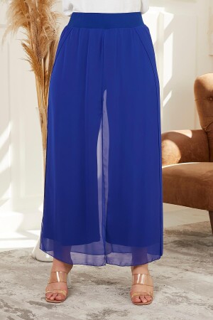 Beli Lastikli Büyük Beden Saks Şifon Pantolon - 1