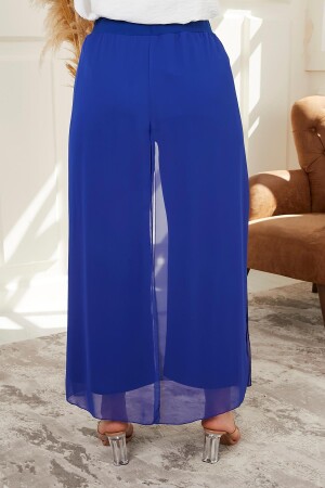 Beli Lastikli Büyük Beden Saks Şifon Pantolon - 4