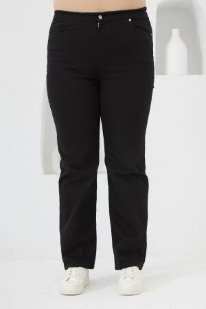 Beli Lastikli Büyük Beden Siyah Pamuk Pantolon - RMG