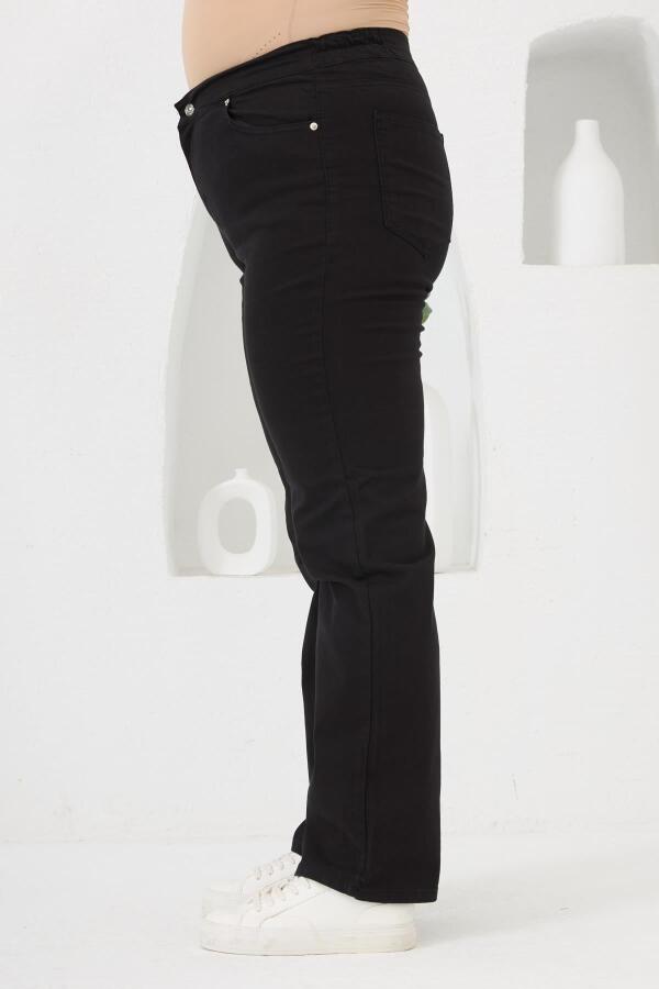 Beli Lastikli Büyük Beden Siyah Pamuk Pantolon - 2