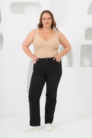 Beli Lastikli Büyük Beden Siyah Pamuk Pantolon - 3