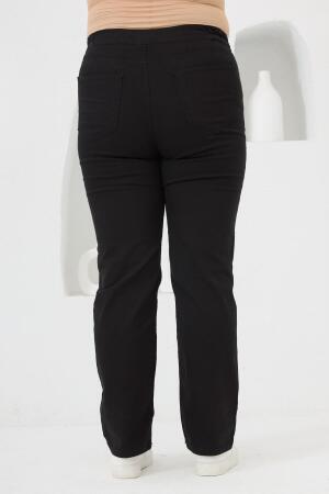 Beli Lastikli Büyük Beden Siyah Pamuk Pantolon - 4