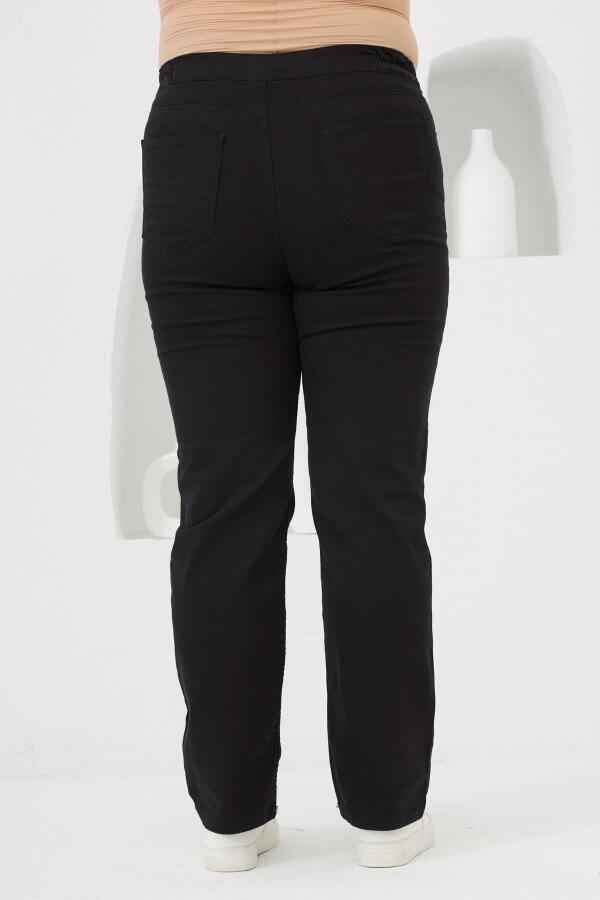 Beli Lastikli Büyük Beden Siyah Pamuk Pantolon - 4