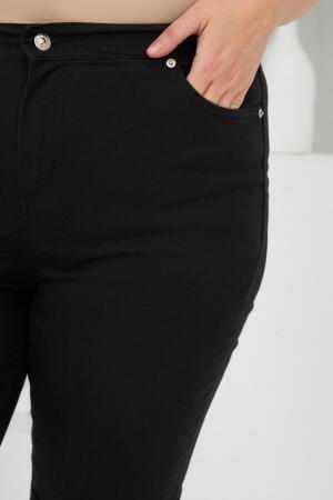 Beli Lastikli Büyük Beden Siyah Pamuk Pantolon - 5