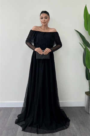 Elastic Waist Lace Dress - Black - Angelino Moda