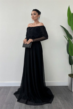 Elastic Waist Lace Dress - Black - Angelino Moda (1)