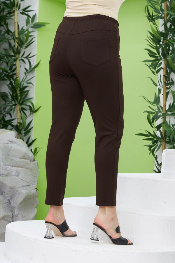 Beli Lastikli Fitilli Büyük Beden Kahve Çelik Örme Pantolon - 2