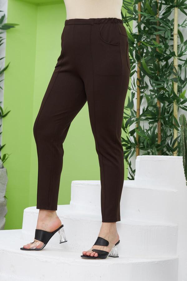 Beli Lastikli Fitilli Büyük Beden Kahve Çelik Örme Pantolon - 3