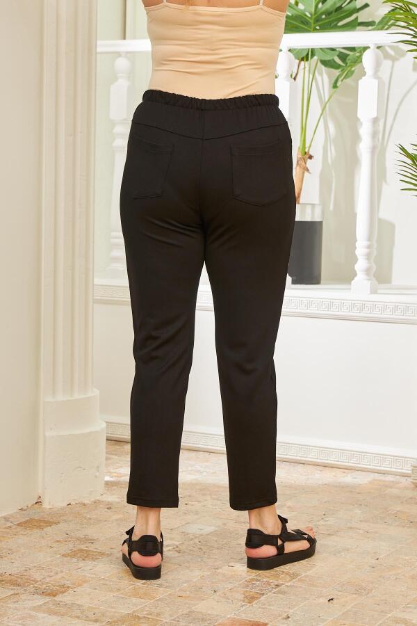 Beli Lastikli Fitilli Büyük Beden Siyah Çelik Örme Pantolon - 4