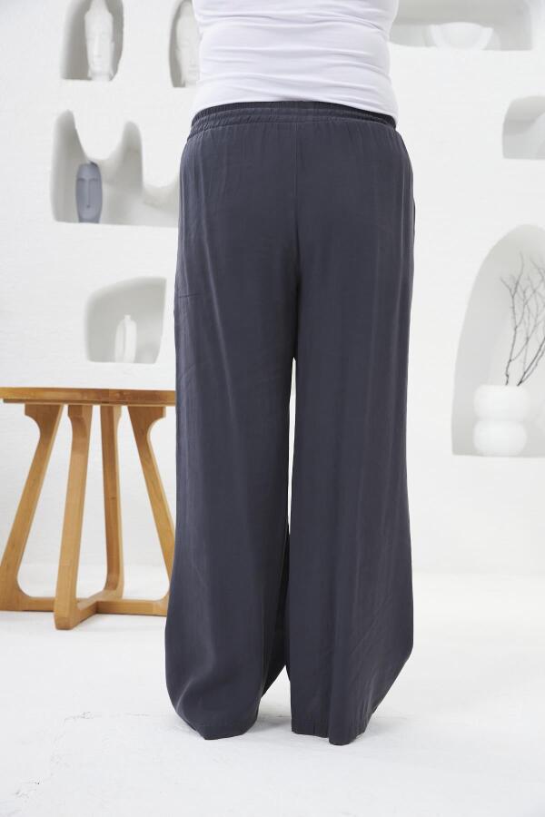 Beli Lastikli Geniş Paça Büyük Beden Pantolon Füme - 5