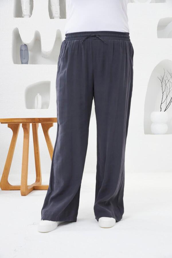 Beli Lastikli Geniş Paça Büyük Beden Pantolon Füme - 1
