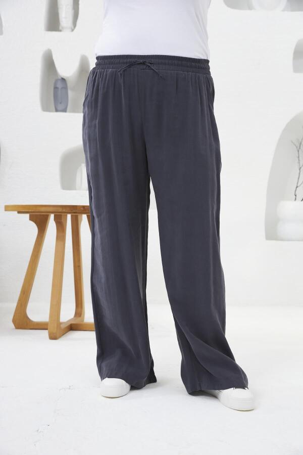 Beli Lastikli Geniş Paça Büyük Beden Pantolon Füme - 3