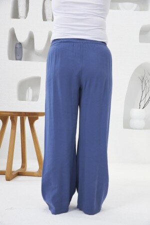 Beli Lastikli Geniş Paça Büyük Beden Pantolon İndigo - 5