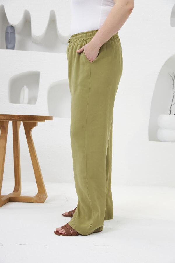 Beli Lastikli Geniş Paça Büyük Beden Pantolon Oliv - 2