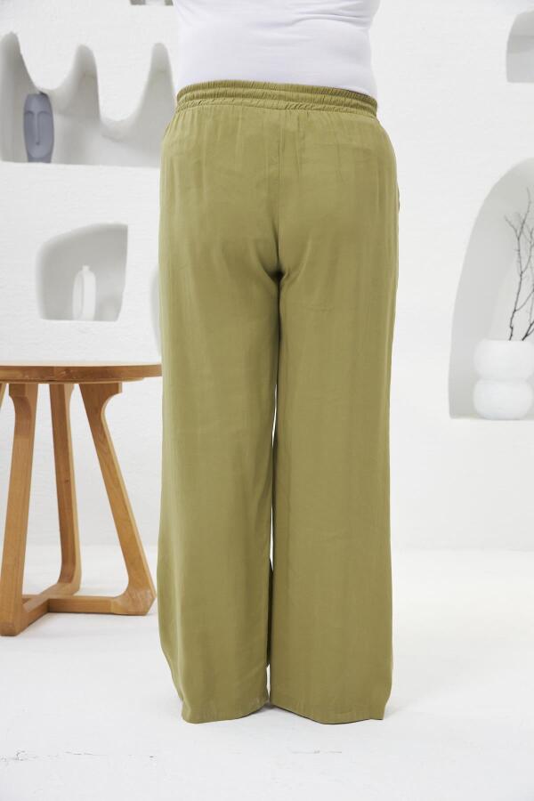 Beli Lastikli Geniş Paça Büyük Beden Pantolon Oliv - 5