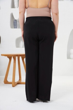 Beli Lastikli Geniş Paça Büyük Beden Pantolon Siyah - 6