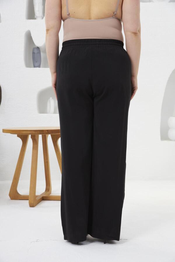 Beli Lastikli Geniş Paça Büyük Beden Pantolon Siyah - 6