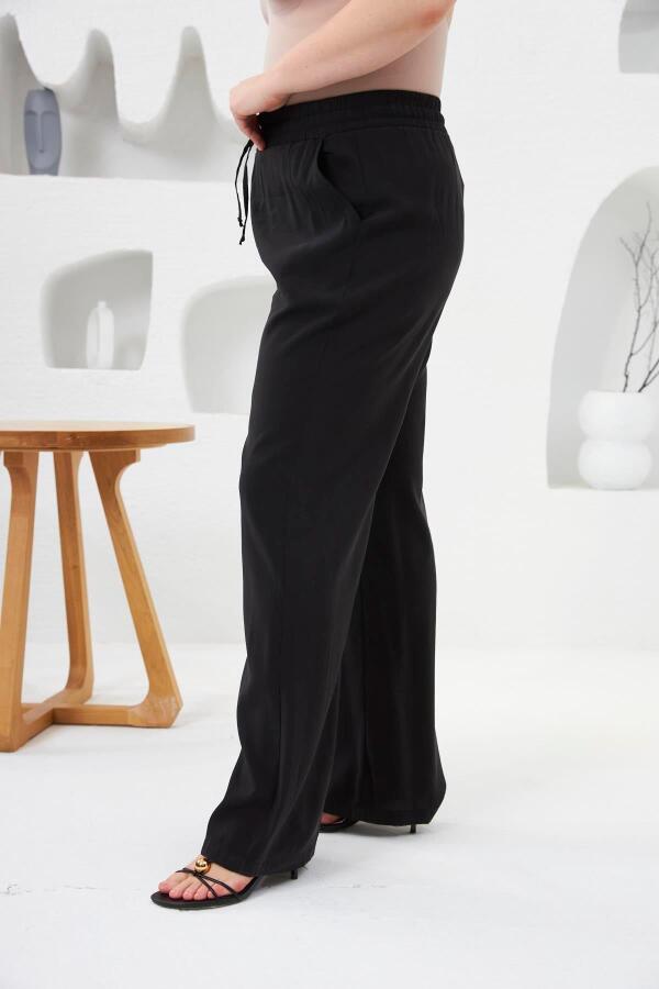 Beli Lastikli Geniş Paça Büyük Beden Pantolon Siyah - 2
