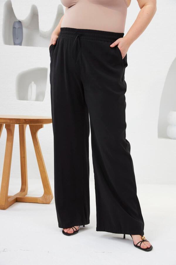 Beli Lastikli Geniş Paça Büyük Beden Pantolon Siyah - 3