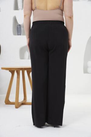 Beli Lastikli Geniş Paça Büyük Beden Pantolon Siyah - 6