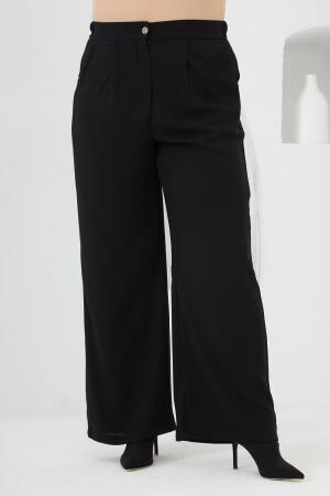 Beli Lastikli Geniş Paça Büyük Beden Pantolon Siyah - RMG