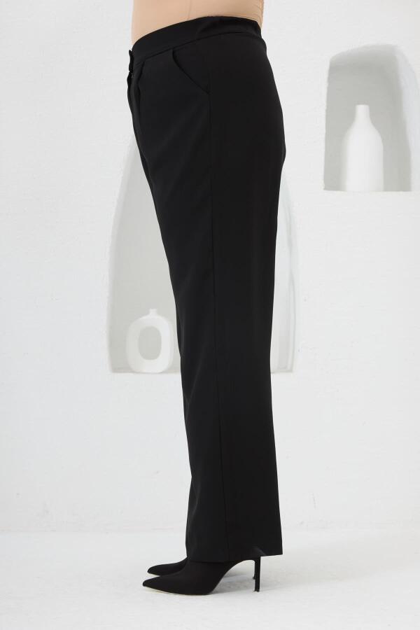 Beli Lastikli Geniş Paça Büyük Beden Pantolon Siyah - 2