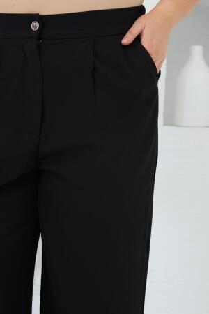 Beli Lastikli Geniş Paça Büyük Beden Pantolon Siyah - 3
