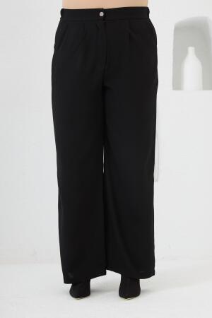 Beli Lastikli Geniş Paça Büyük Beden Pantolon Siyah - 4