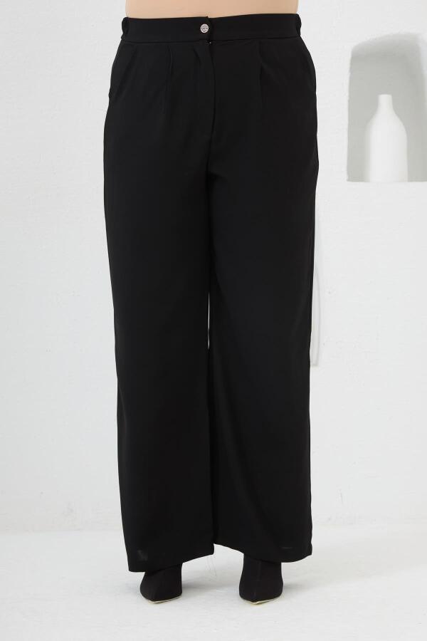 Beli Lastikli Geniş Paça Büyük Beden Pantolon Siyah - 4