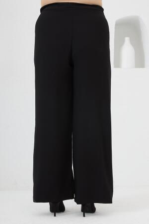 Beli Lastikli Geniş Paça Büyük Beden Pantolon Siyah - 5