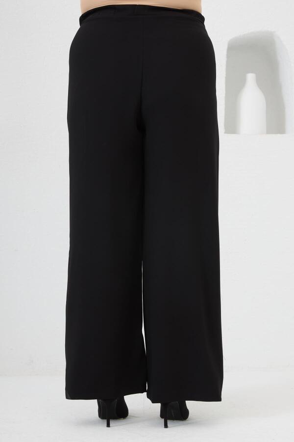 Beli Lastikli Geniş Paça Büyük Beden Pantolon Siyah - 5