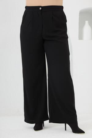 Beli Lastikli Geniş Paça Büyük Beden Pantolon Siyah - 1