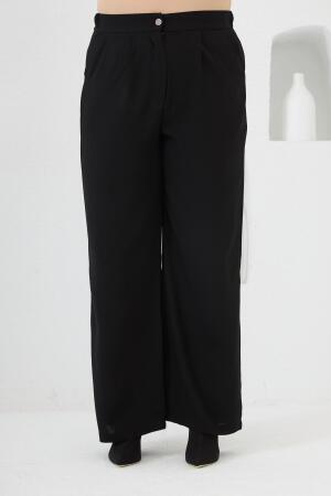 Beli Lastikli Geniş Paça Büyük Beden Pantolon Siyah - 4